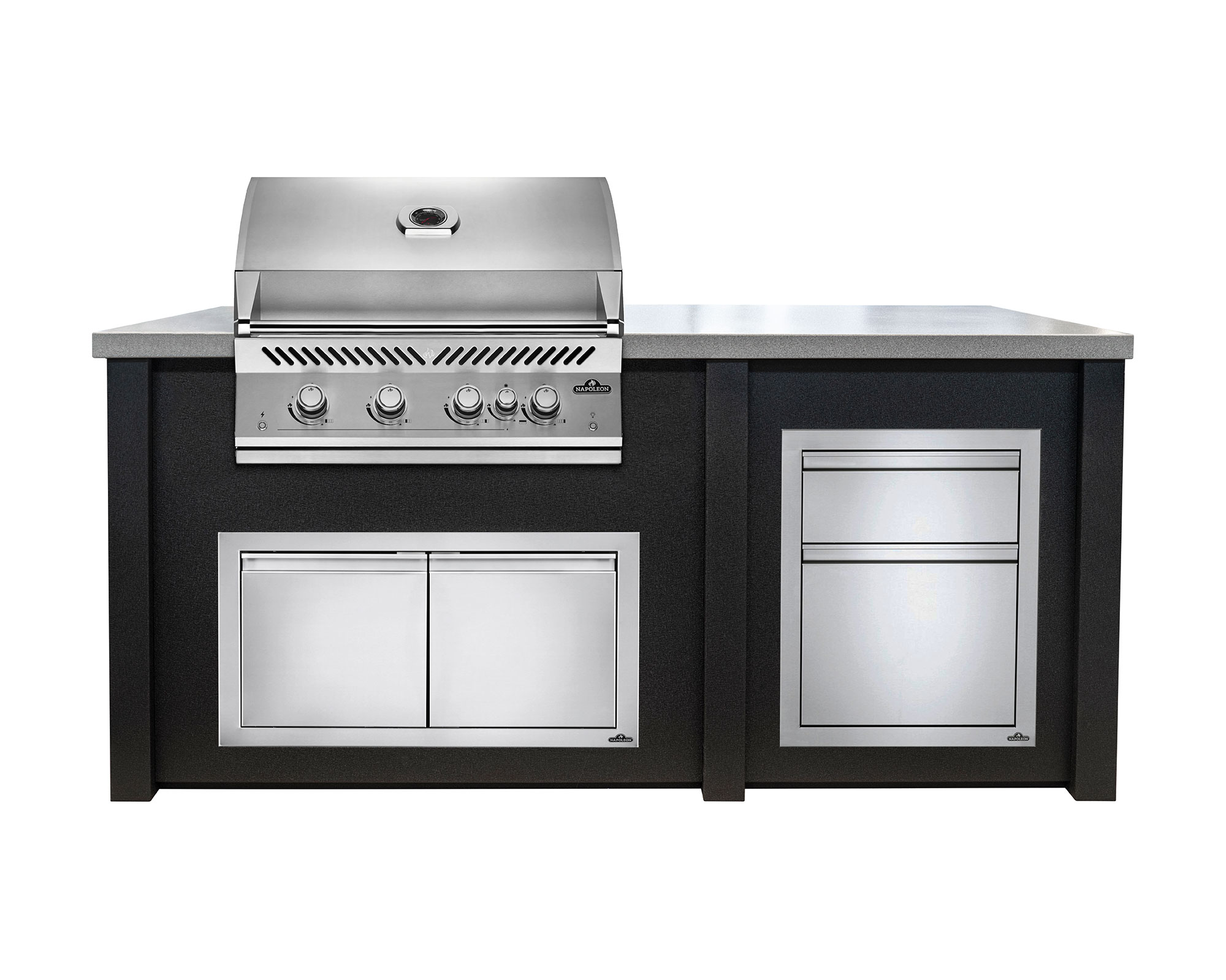 The Ambiance Bistro outdoor kitchen island, available at The One Stop Fireplace Shop
